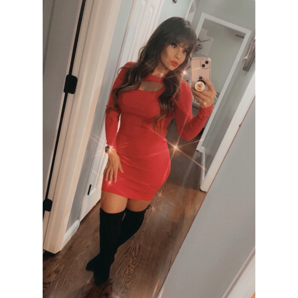 Long Sleeve Red Sweater Dress